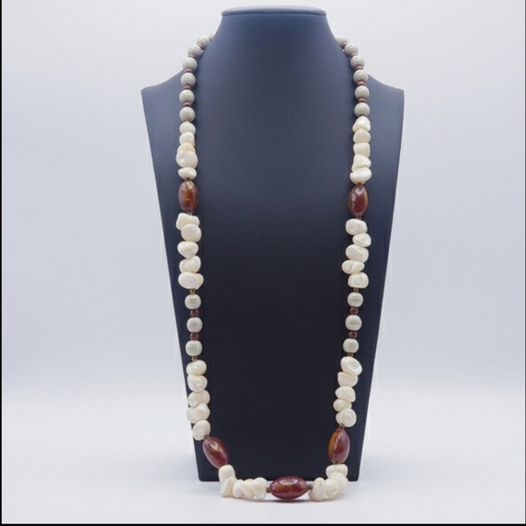 Beautiful Shellstone Mocha Agate And Sage Quartzite Gemstone Necklace 14